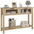 Farmhouse Console Table with 2 Glass Drawers and Lower Shelf