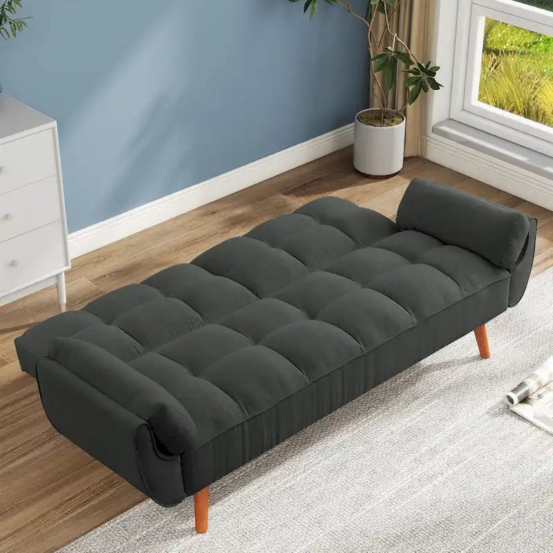 75.39 IN. Futon Sofa Bed, Convertible Upholstered Couch Sleeper with Reclining Sleeper Split Tufted Back