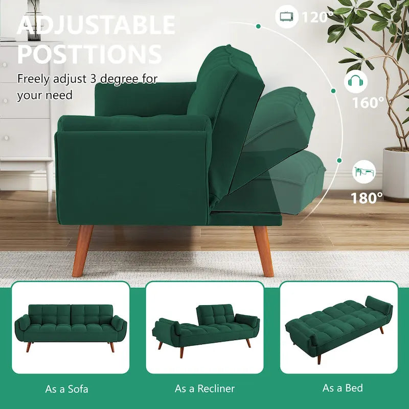 75.39 IN. Futon Sofa Bed, Convertible Upholstered Couch Sleeper with Reclining Sleeper Split Tufted Back