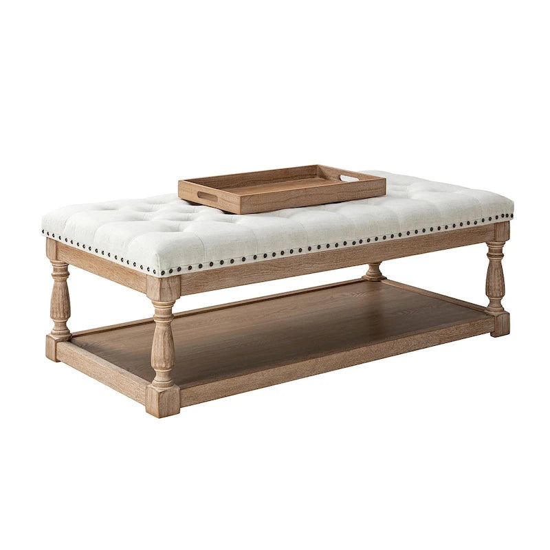 Upholstered Traditional Rectangular Cocktail Ottoman with Tray