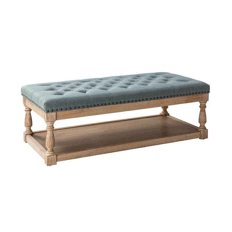 Upholstered Traditional Rectangular Cocktail Ottoman with Tray