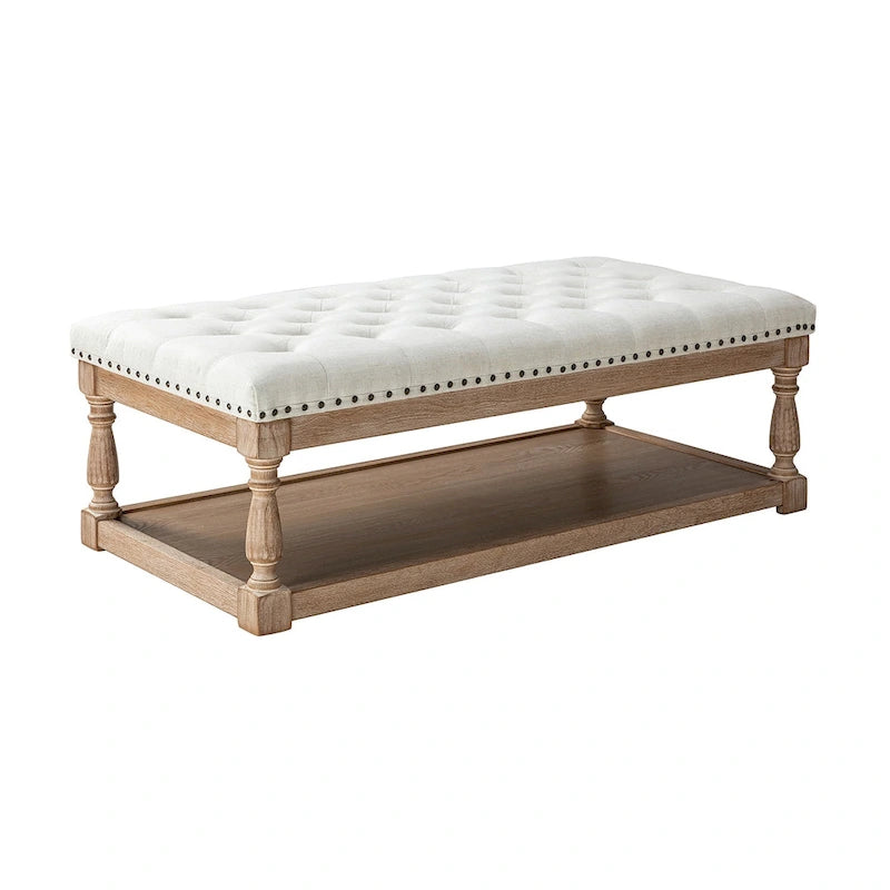 Upholstered Traditional Rectangular Cocktail Ottoman with Tray