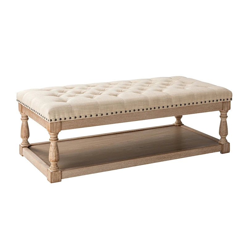 Upholstered Traditional Rectangular Cocktail Ottoman with Tray