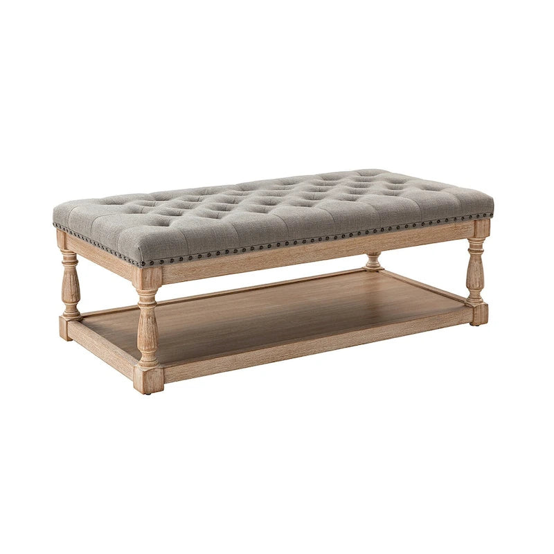 Upholstered Traditional Rectangular Cocktail Ottoman with Tray