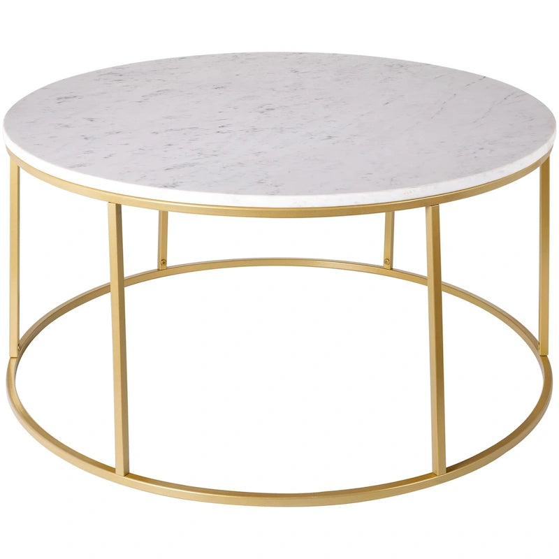 Modern Round Mixed Material Coffee Table with Metal Frame