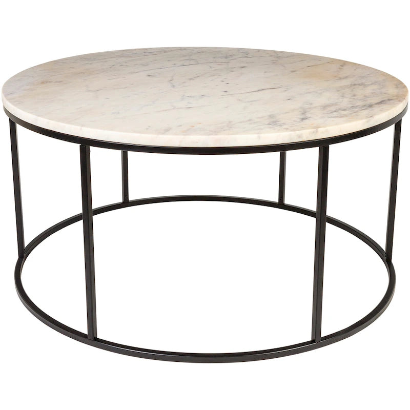 Modern Round Mixed Material Coffee Table with Metal Frame