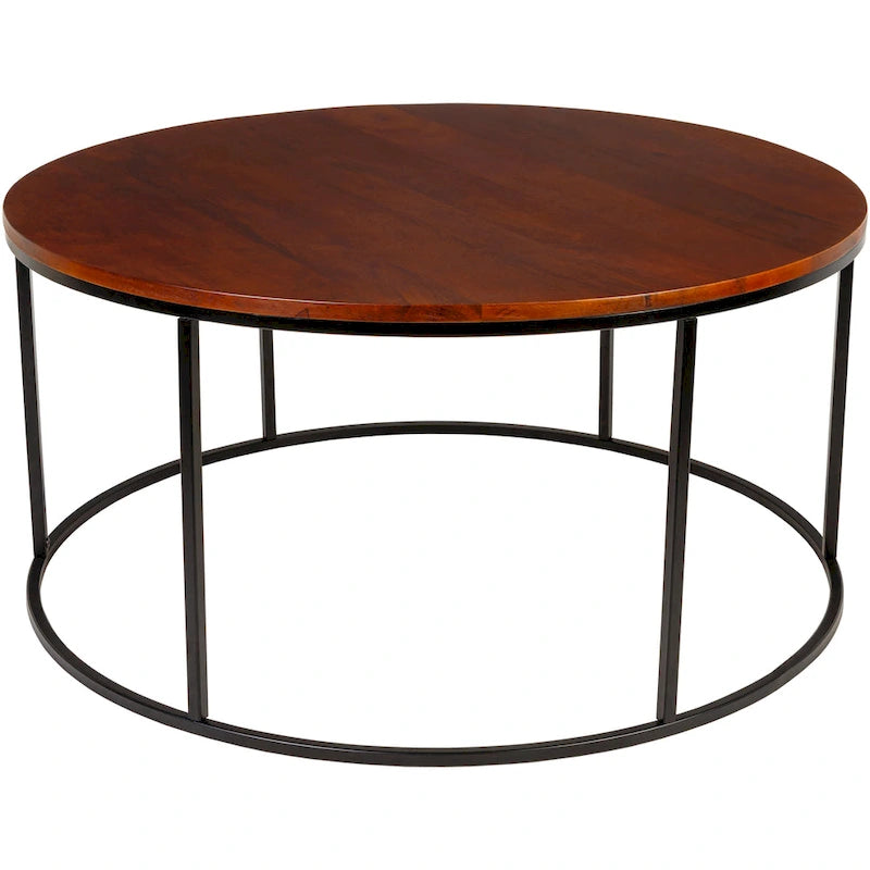 Modern Round Mixed Material Coffee Table with Metal Frame
