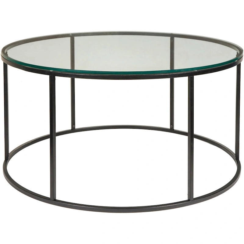 Modern Round Mixed Material Coffee Table with Metal Frame