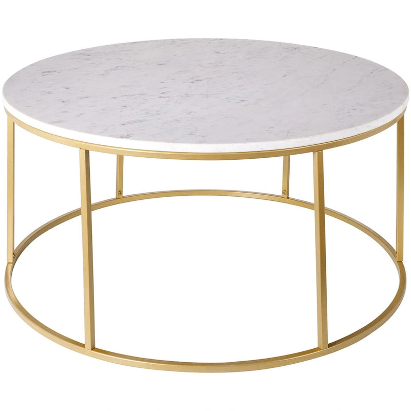 Modern Round Mixed Material Coffee Table with Metal Frame