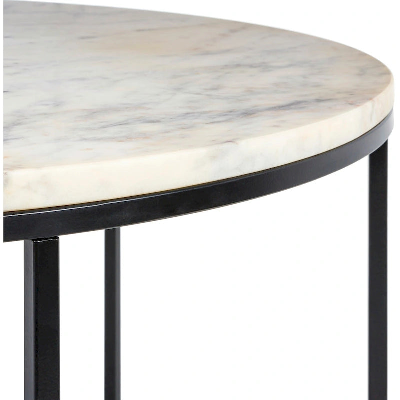 Modern Round Mixed Material Coffee Table with Metal Frame