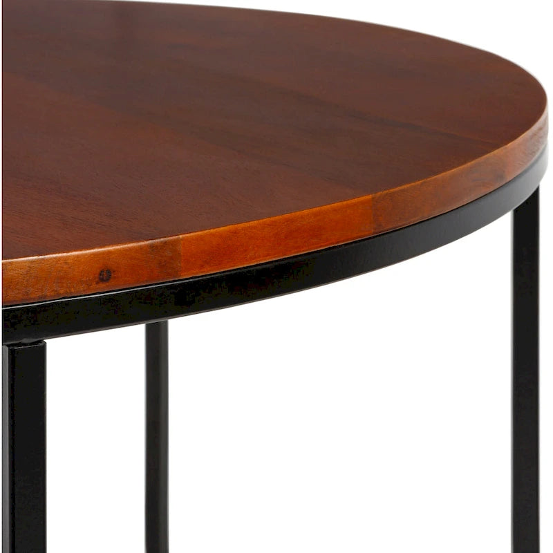 Modern Round Mixed Material Coffee Table with Metal Frame