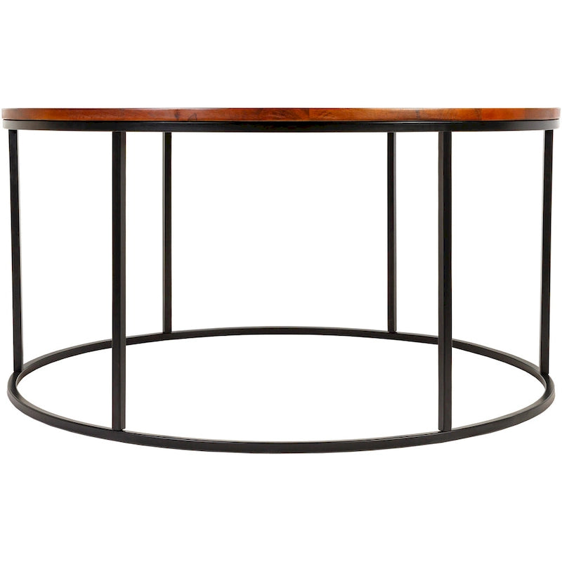 Modern Round Mixed Material Coffee Table with Metal Frame