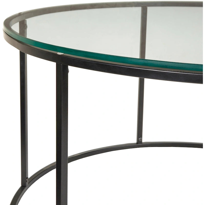 Modern Round Mixed Material Coffee Table with Metal Frame