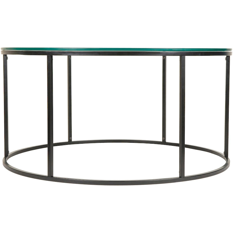 Modern Round Mixed Material Coffee Table with Metal Frame