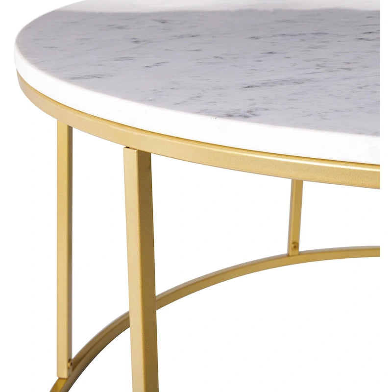 Modern Round Mixed Material Coffee Table with Metal Frame