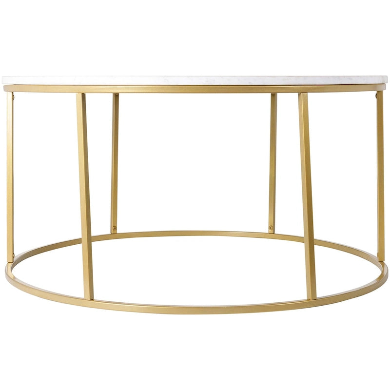 Modern Round Mixed Material Coffee Table with Metal Frame