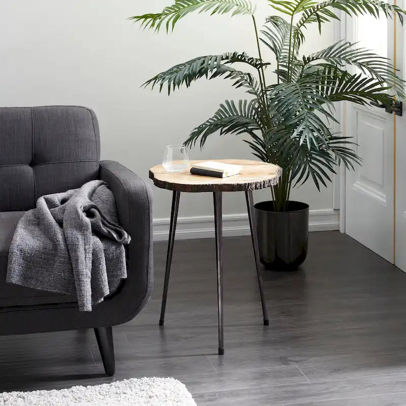 Mango Wood Round Accent Table - Brown