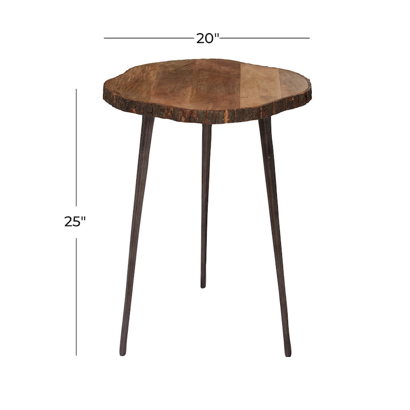 Mango Wood Round Accent Table - Brown