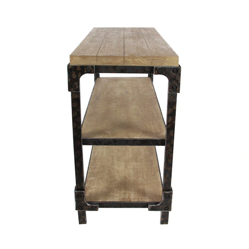 2-Shelf Industrial Wood and Metal Console Table - Brown