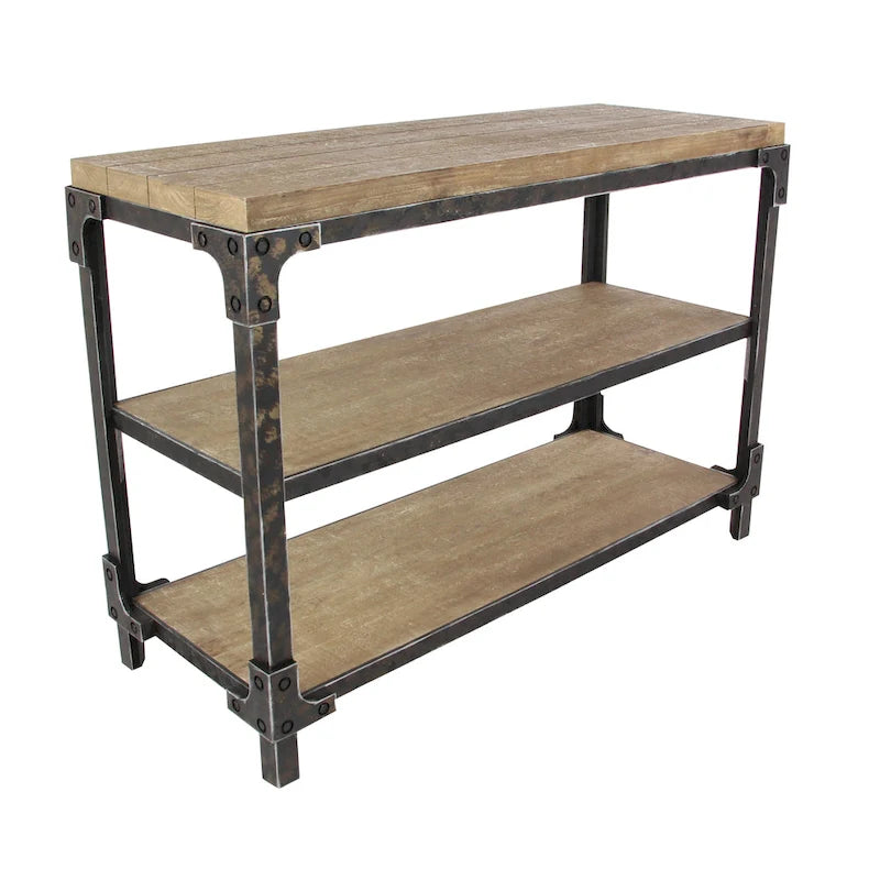 2-Shelf Industrial Wood and Metal Console Table - Brown