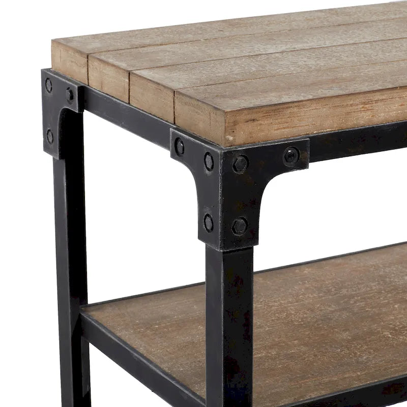 2-Shelf Industrial Wood and Metal Console Table - Brown