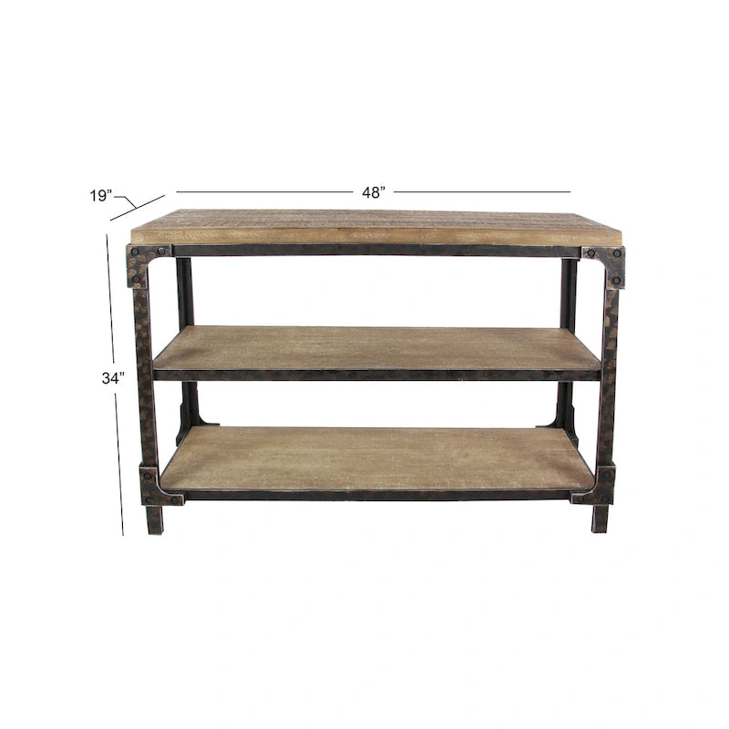 2-Shelf Industrial Wood and Metal Console Table - Brown