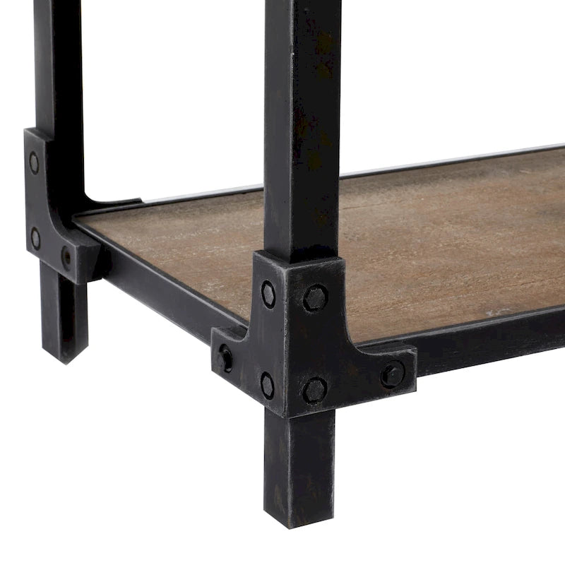 2-Shelf Industrial Wood and Metal Console Table - Brown
