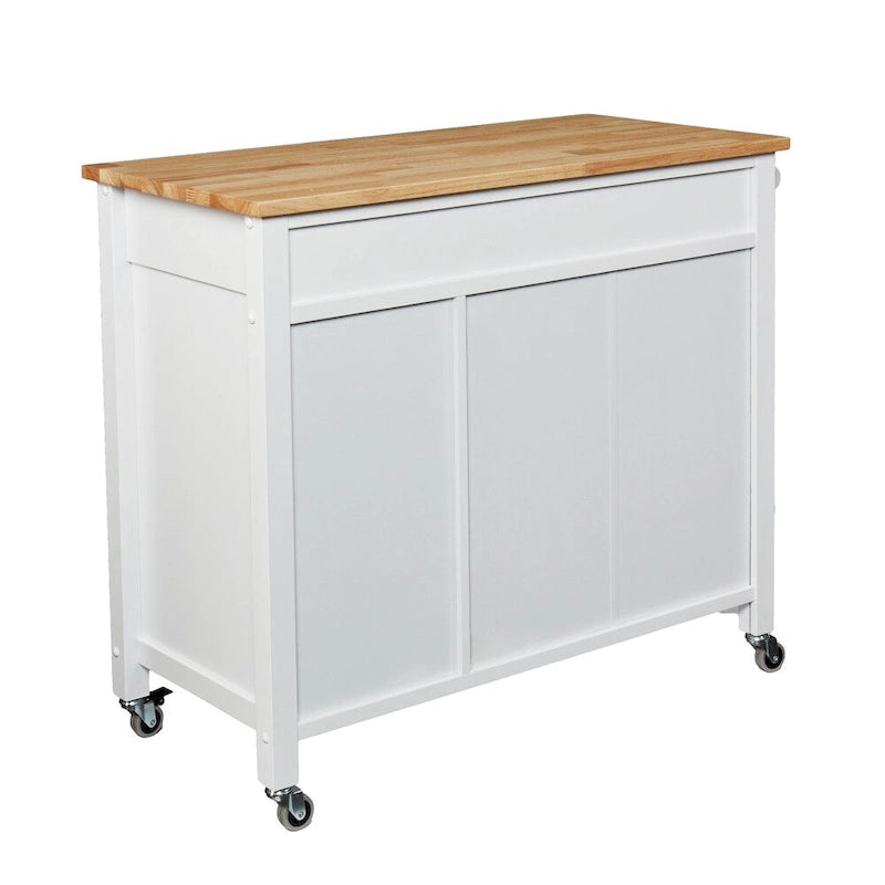 White Kitchen Cart with Butcher Block and Storage