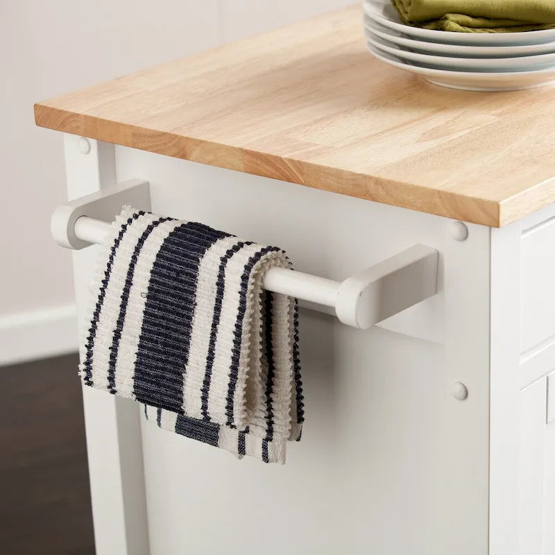 White Kitchen Cart with Butcher Block and Storage