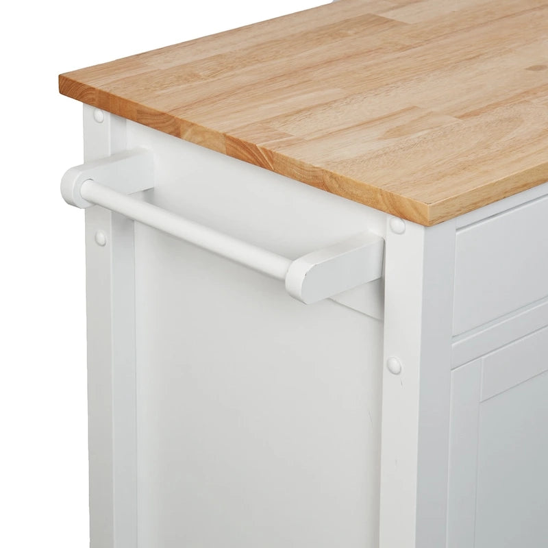 White Kitchen Cart with Butcher Block and Storage