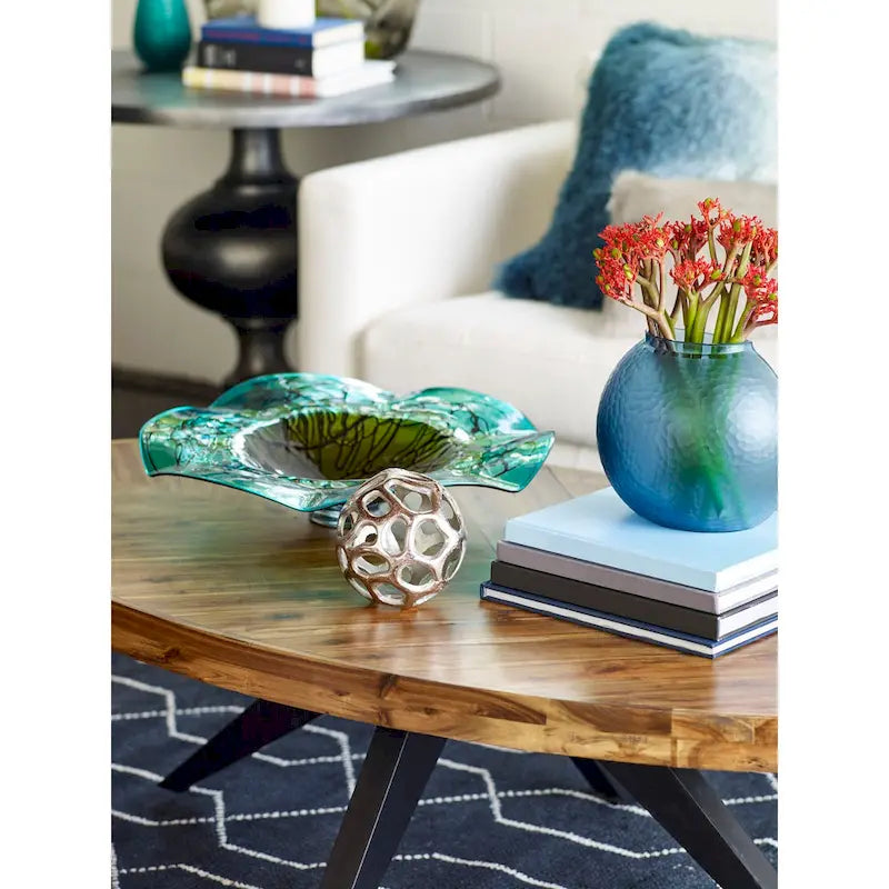 Rustic Farmhouse Oval Acacia Wood Coffee Table