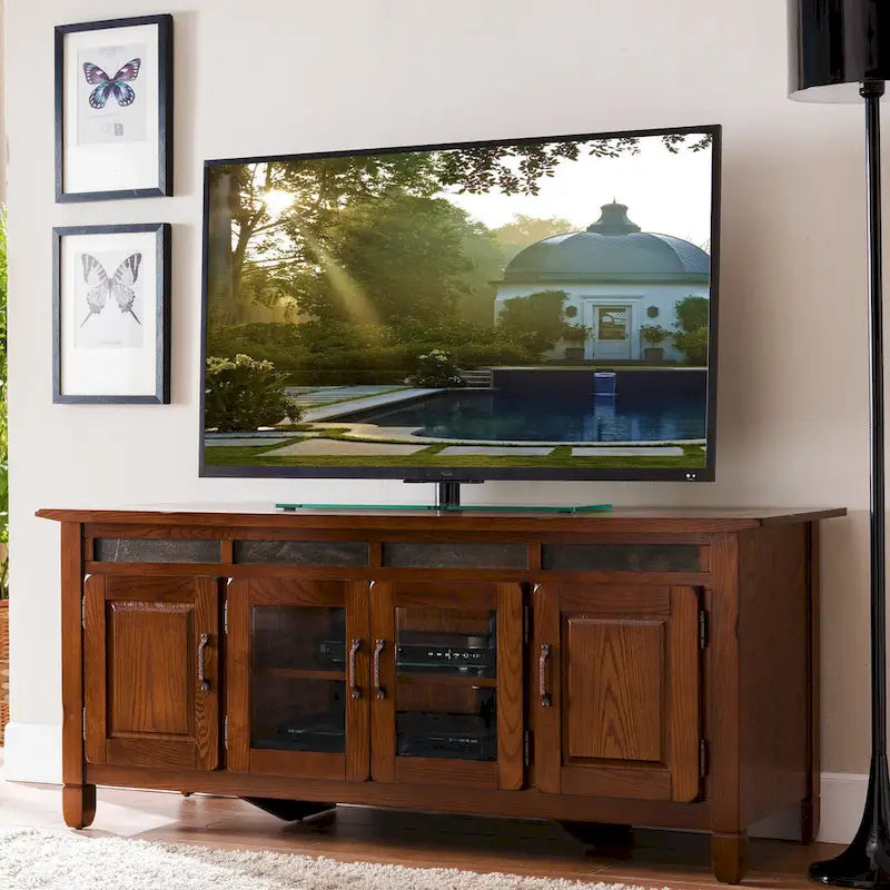 Rustic Oak Enclosed Storage TV Stand - Fits TVs up to 65"