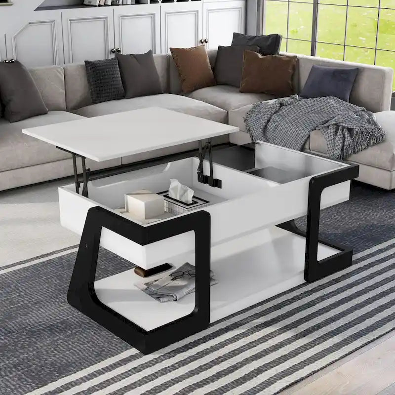 Contemporary White 49-Inch Lift-Top Coffee Table with Storage