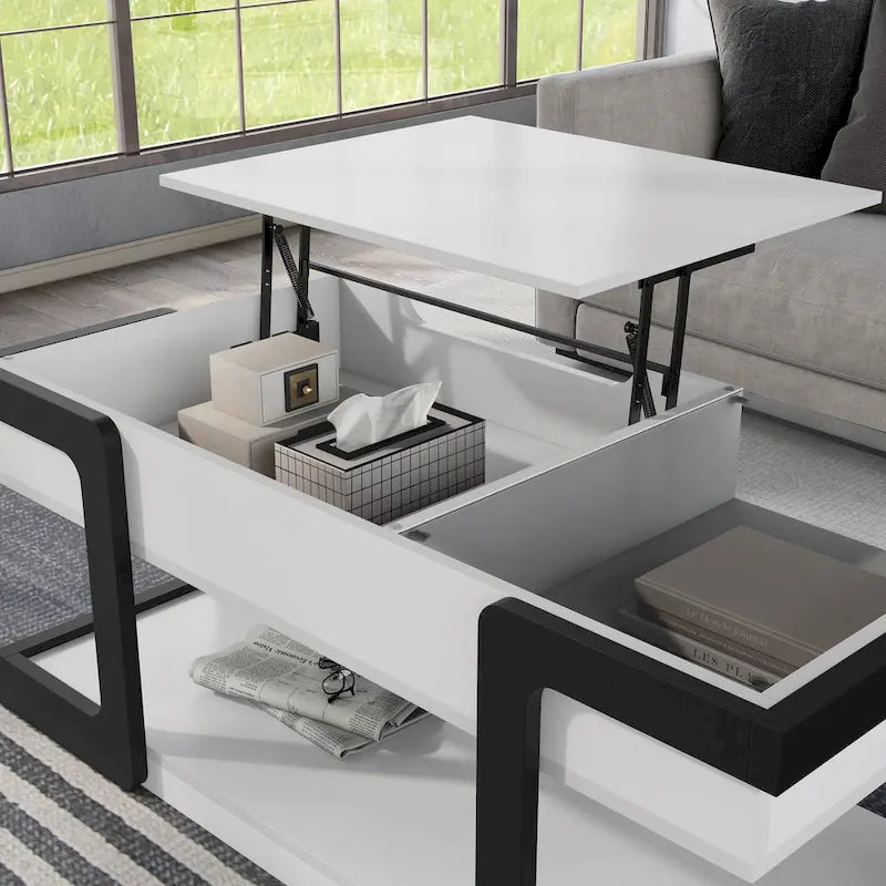 Contemporary White 49-Inch Lift-Top Coffee Table with Storage