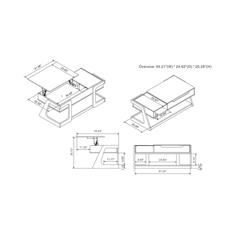 Contemporary White 49-Inch Lift-Top Coffee Table with Storage