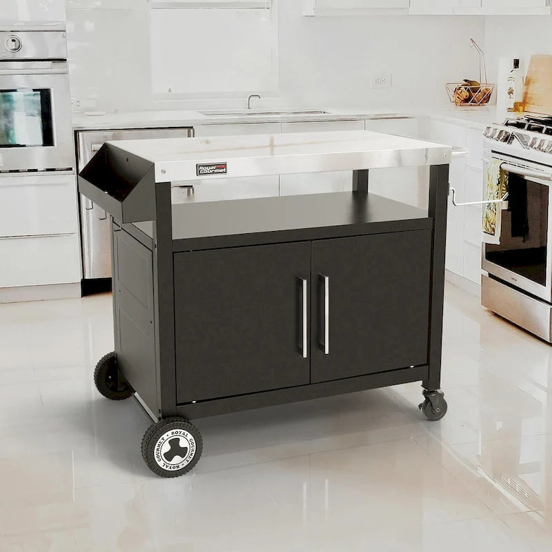 Movable Outdoor Kitchen Cart with Stainless Steel Countertop and Storage