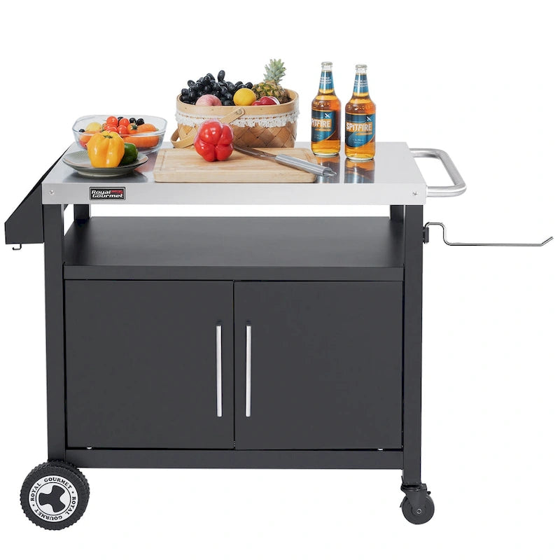 Movable Outdoor Kitchen Cart with Stainless Steel Countertop and Storage