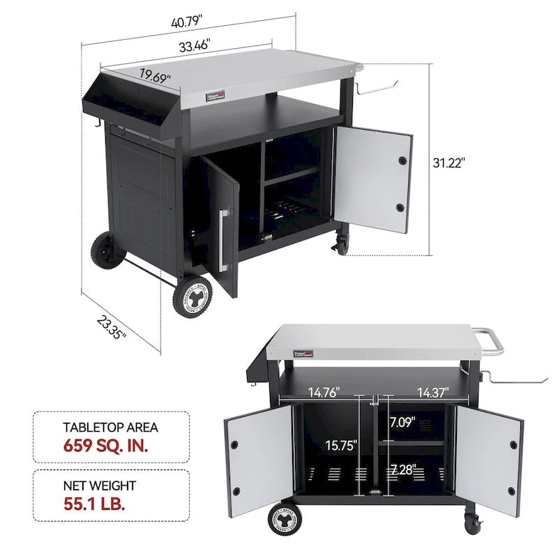 Movable Outdoor Kitchen Cart with Stainless Steel Countertop and Storage