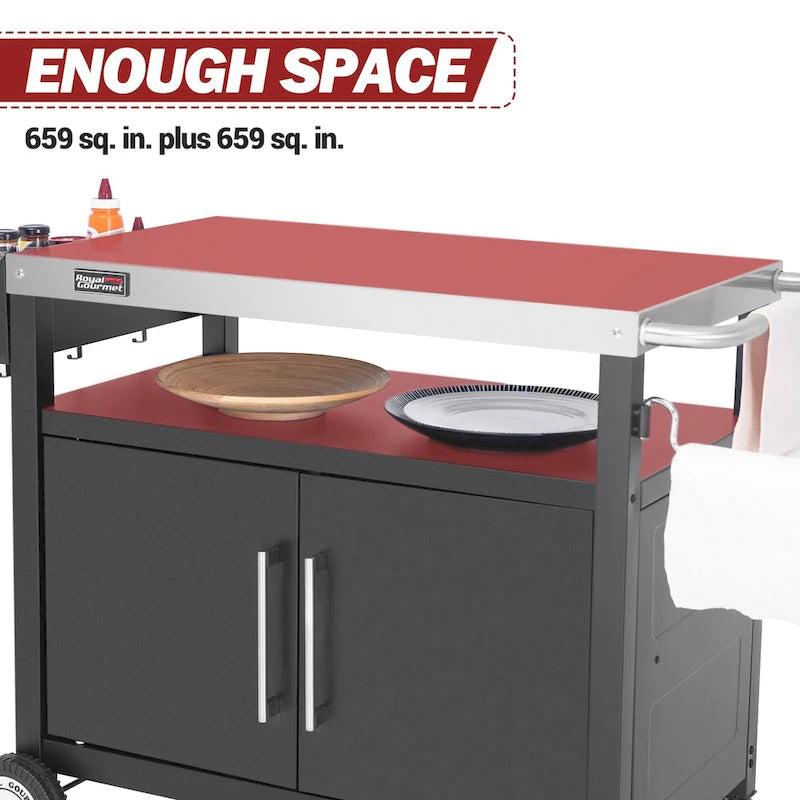 Movable Outdoor Kitchen Cart with Stainless Steel Countertop and Storage