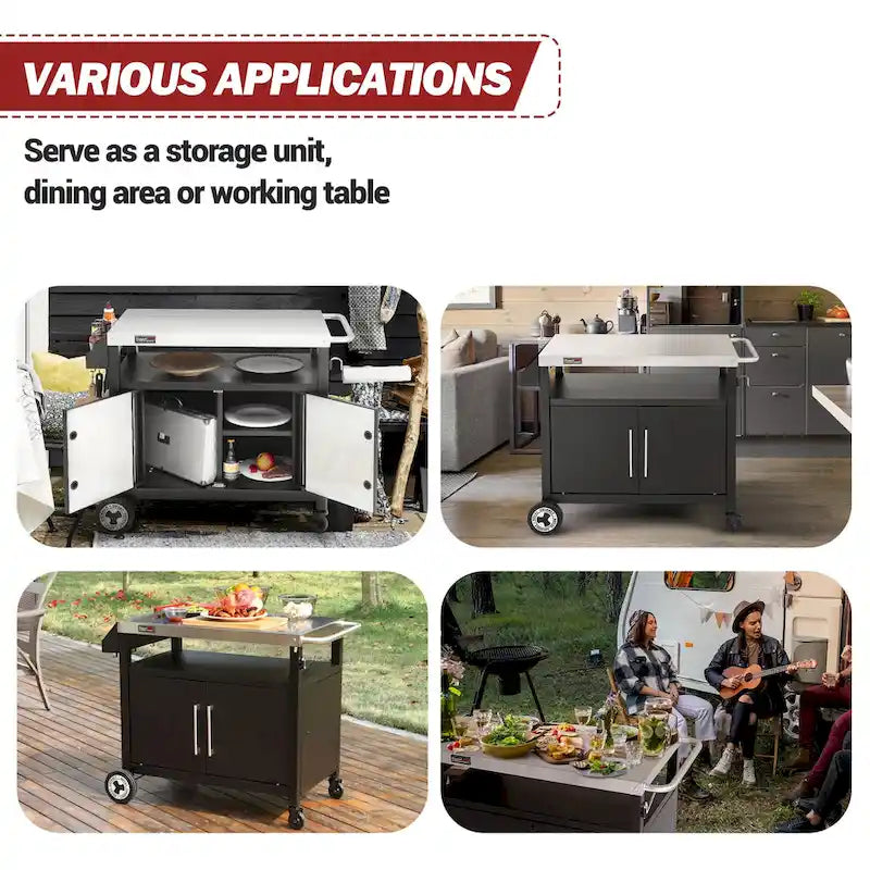 Movable Outdoor Kitchen Cart with Stainless Steel Countertop and Storage