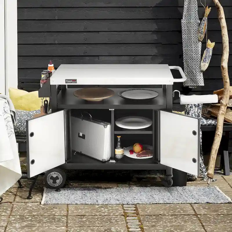 Movable Outdoor Kitchen Cart with Stainless Steel Countertop and Storage