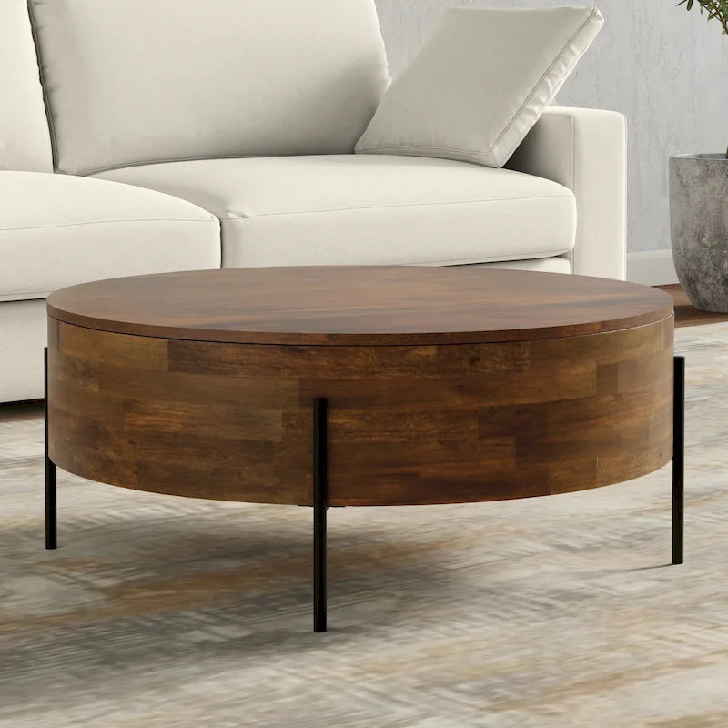 Modern Industrial Round Drum Coffee Table - 38" Diameter