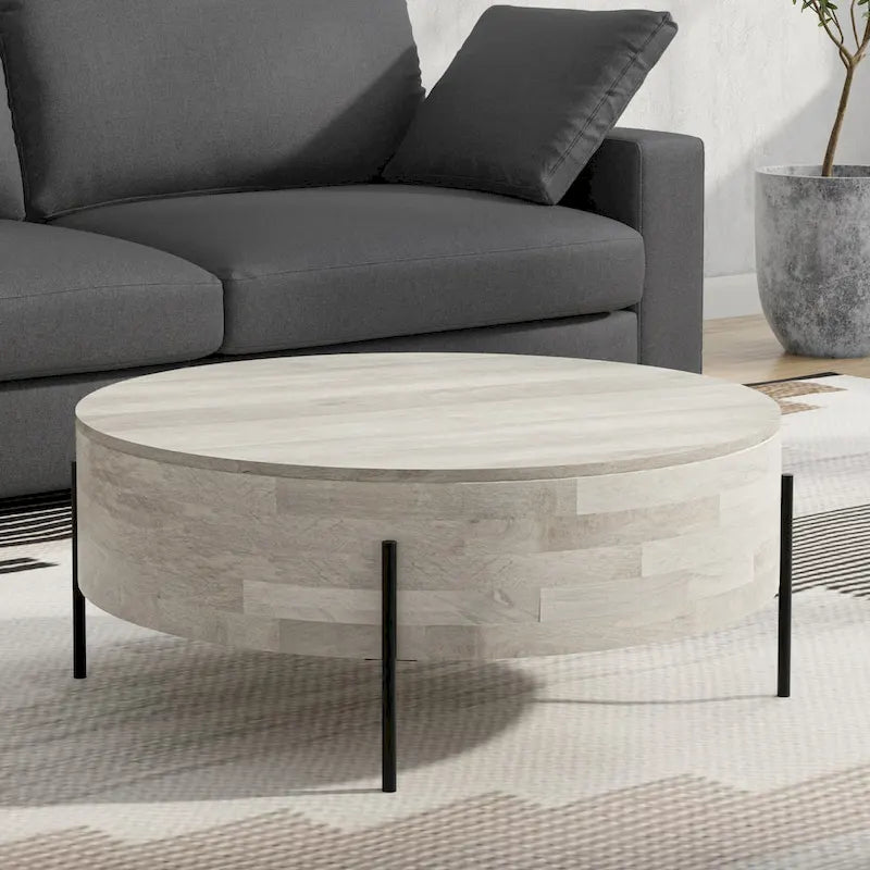 Modern Industrial Round Drum Coffee Table - 38" Diameter