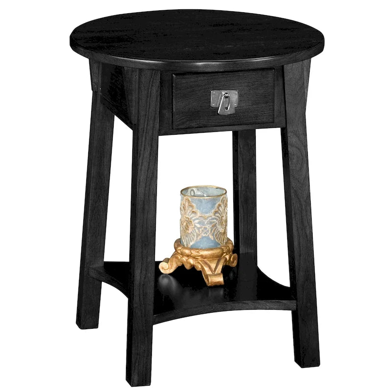 Mission Round End Table with Drawer - Solid North American Ash