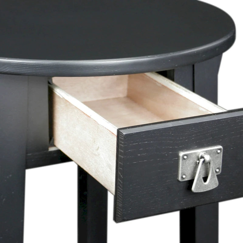 Mission Round End Table with Drawer - Solid North American Ash
