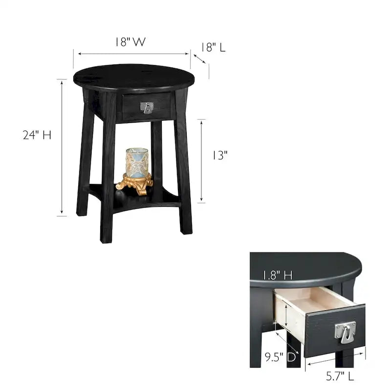 Mission Round End Table with Drawer - Solid North American Ash