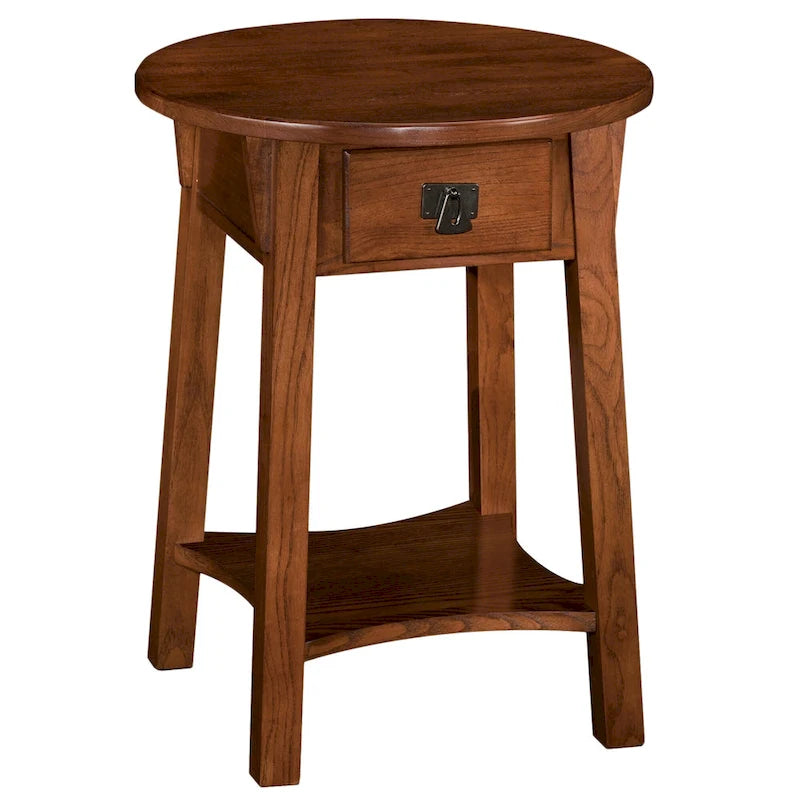 Mission Round End Table with Drawer - Solid North American Ash