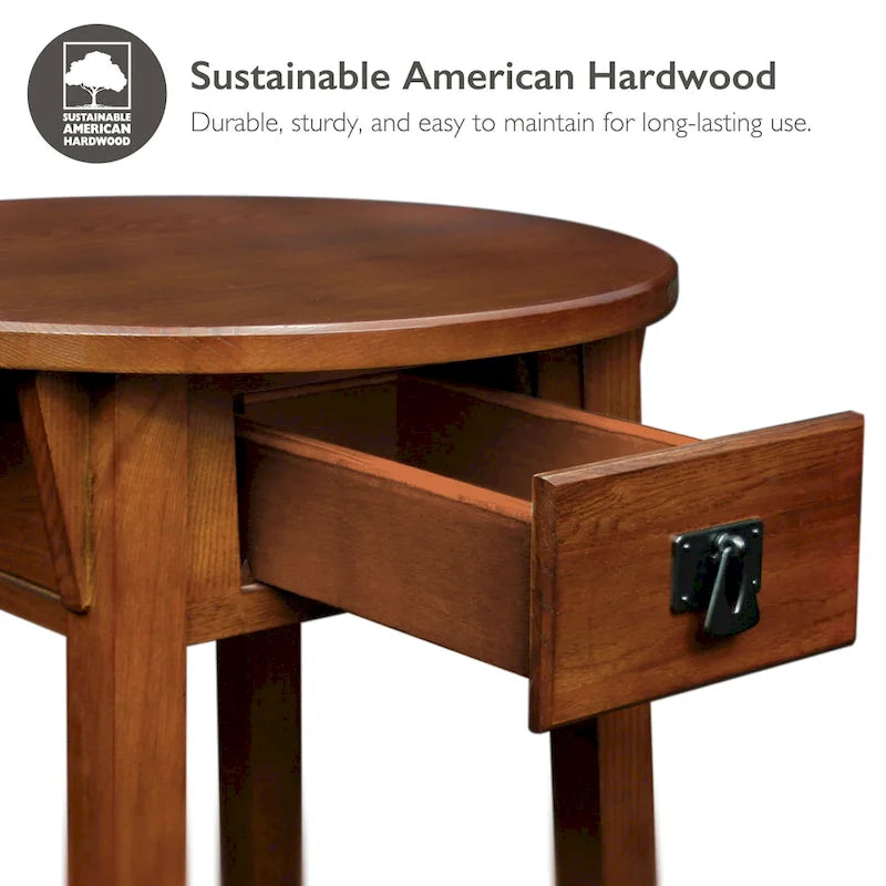 Mission Round End Table with Drawer - Solid North American Ash