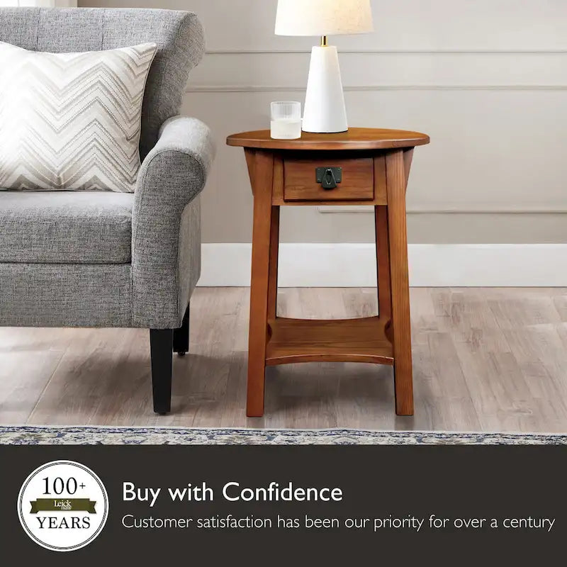 Mission Round End Table with Drawer - Solid North American Ash