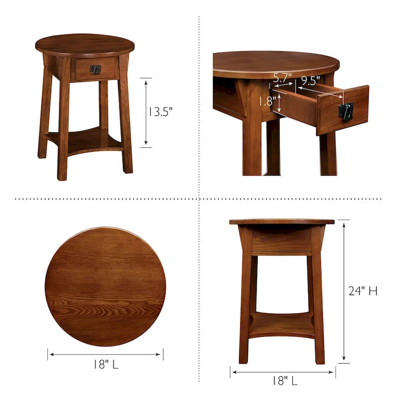 Mission Round End Table with Drawer - Solid North American Ash